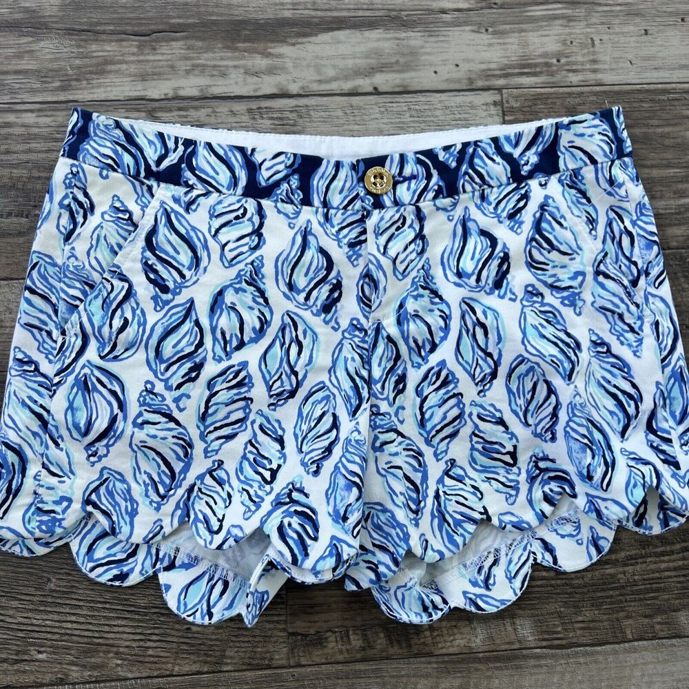 LILLY PULITZER Blue Seashell Buttercup Shorts 5" inseam Size 2 Cotton‎ L1